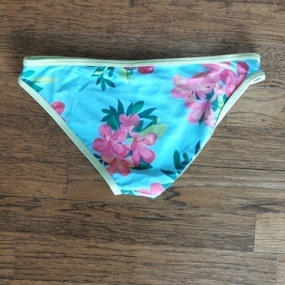 Aerie Bikini Bottom Blue Floral Green Trim XS New - Picture 2 of 4